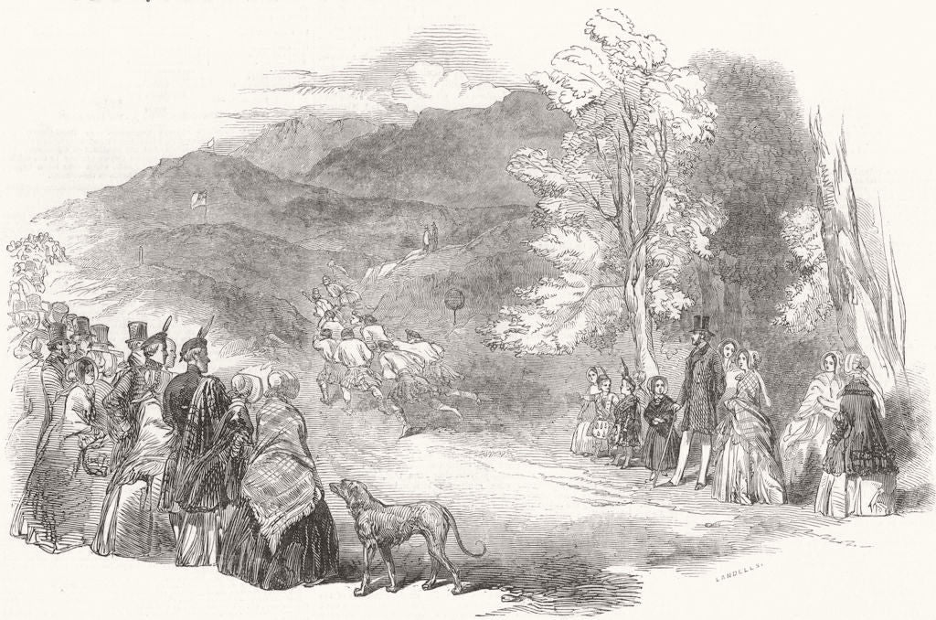 SCOTLAND. Queen, Highlands. Laggan Games-Race 1847 old antique print picture